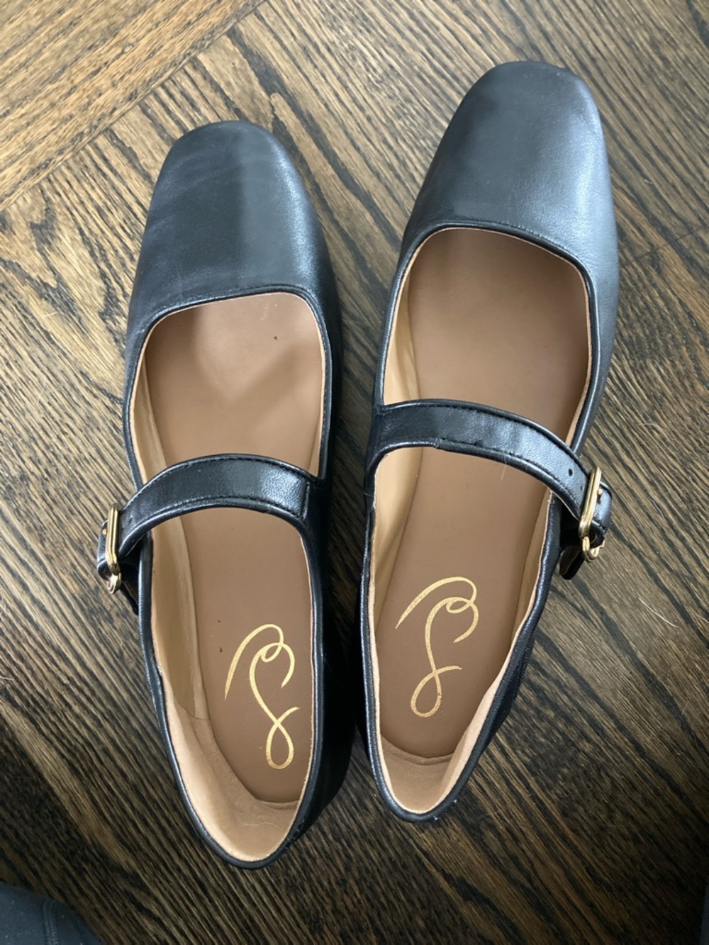 Sam Edelman Black Mary Jane Leather Flats with Gold Buckle - Picture 5 of 6
